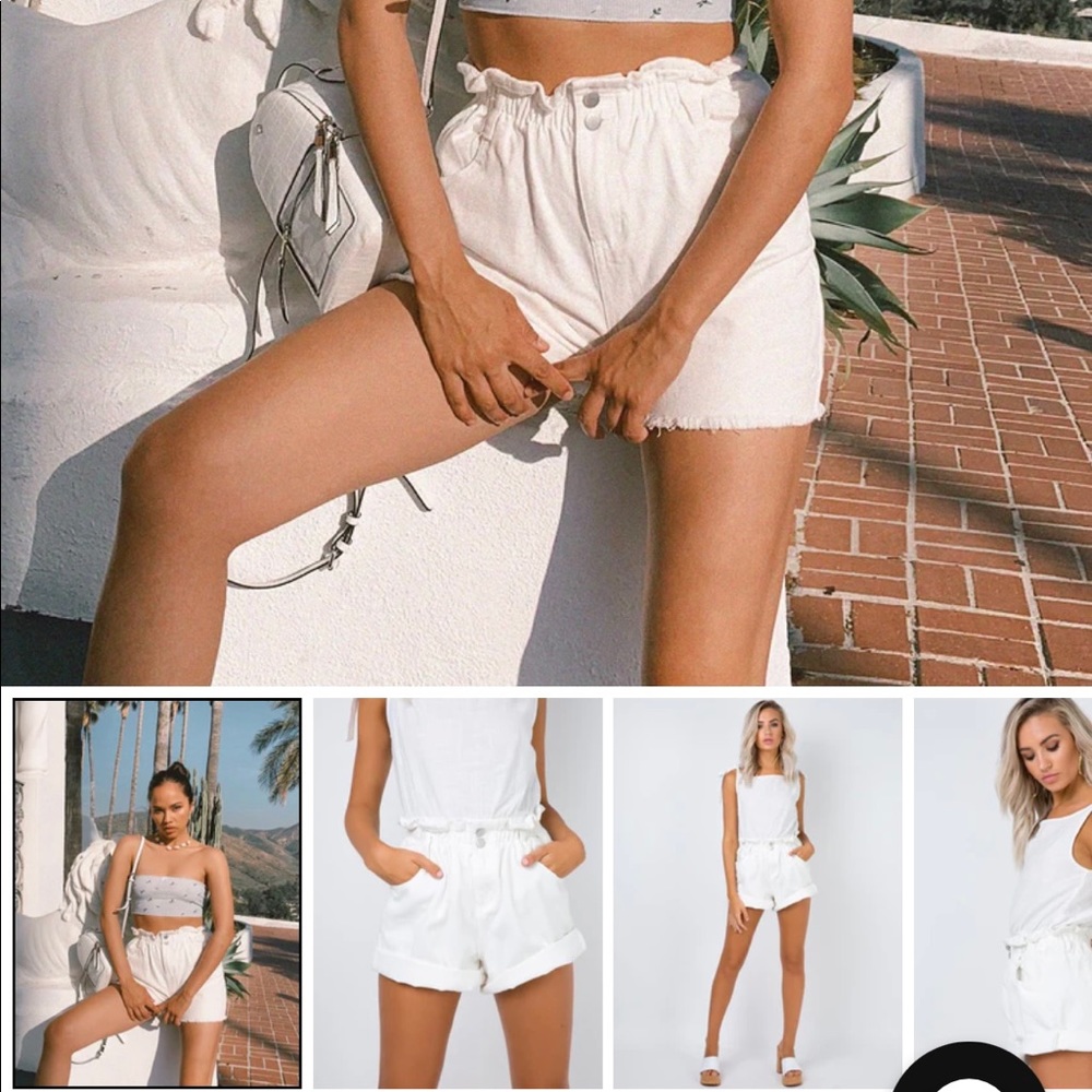 Princess Polly paper bag waist white shorts